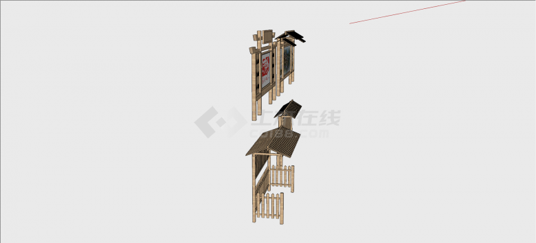 横式防腐木中式指示牌su模型-图一