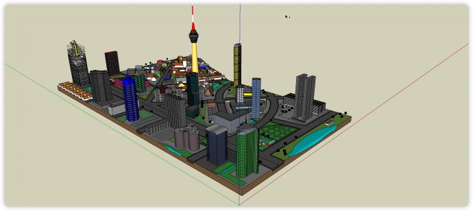 电视塔高层建筑公共规划su模型_图1