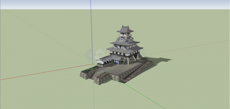 带屋顶塔楼日本古建筑su模型设计-图二