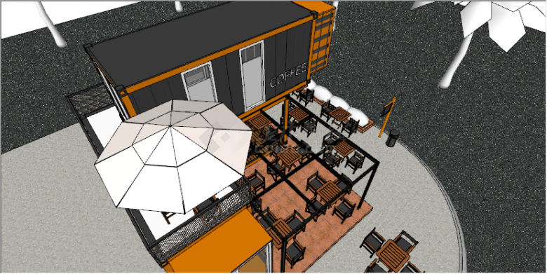 工业风双层户外露天咖啡厅su模型-图二