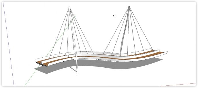 双向白色钢筋吊桥景观桥su模型_图1