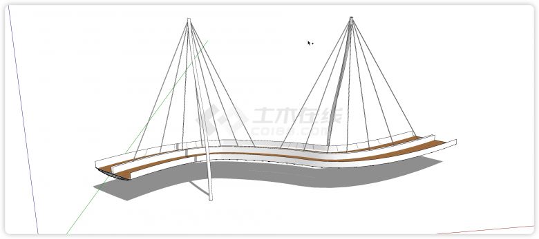 双向白色钢筋吊桥景观桥su模型-图一