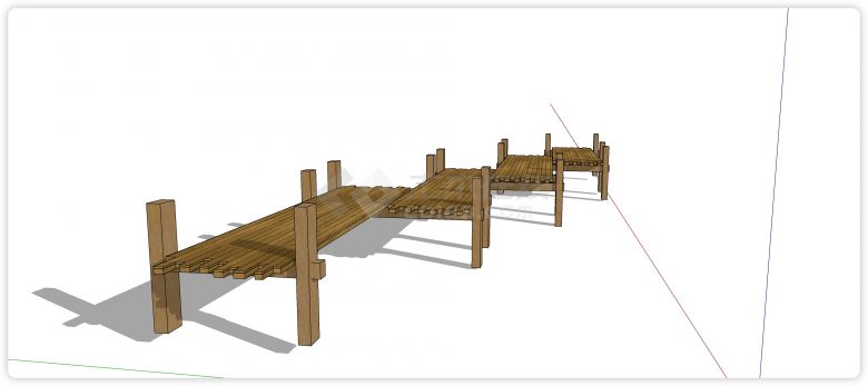方柱子桥墩无围栏简易木桥su模型-图二