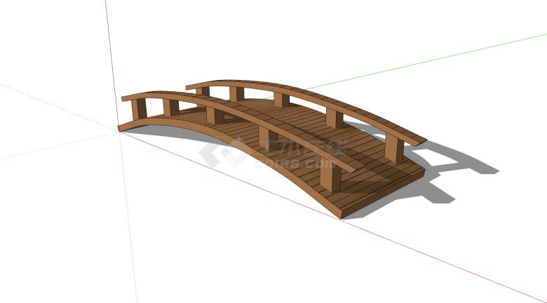 桥身和扶手皆为实木的原木色木桥su模型-图一