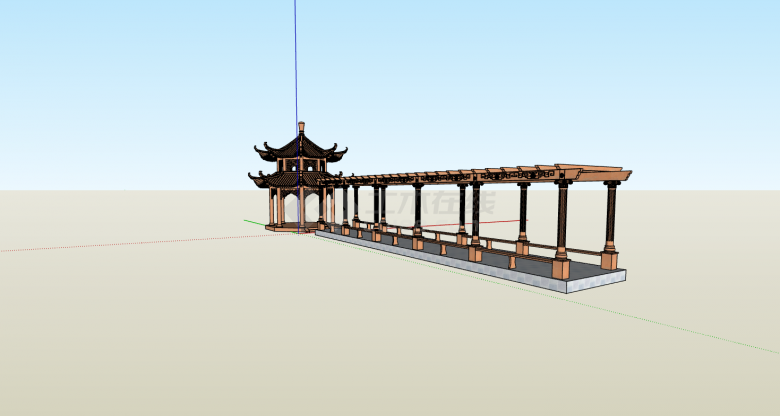 中式豪华红石亭长廊su模型-图二