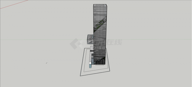 L形灰色系冷色调办公高层建筑设计su模型-图二