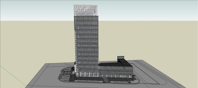 黑色系异形办公高层建筑设计su模型_图1