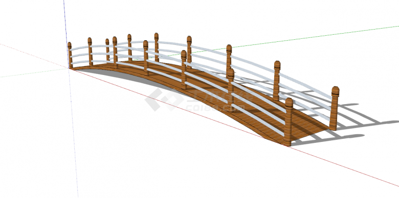新中式木钢混合木桥su模型-图二