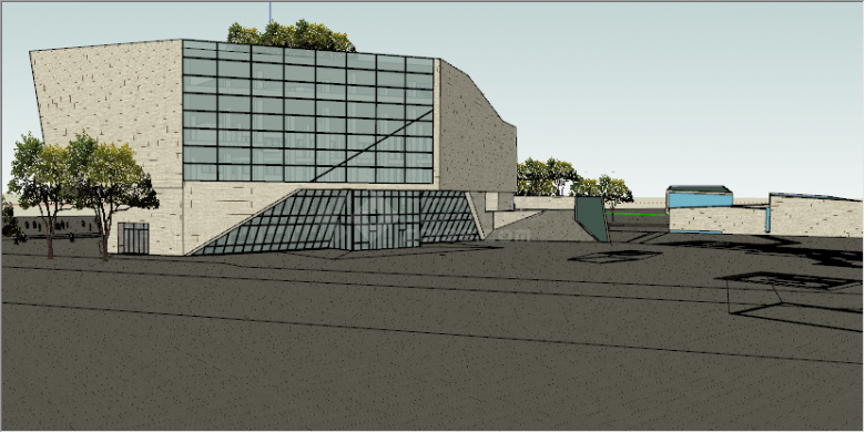 现代绿色屋顶异形展览馆su模型-图二