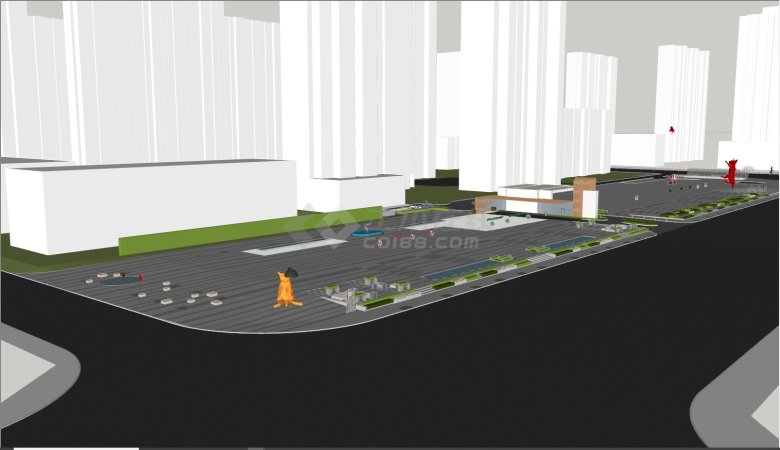 现代商业街广场景观su模型-图一