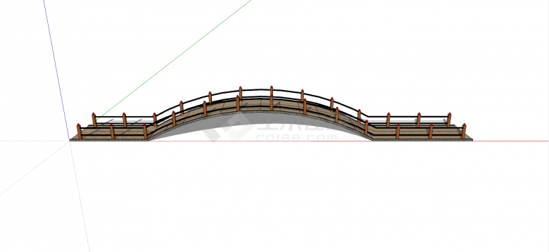 上承式黑色铁艺栏杆中式桥su模型-图一