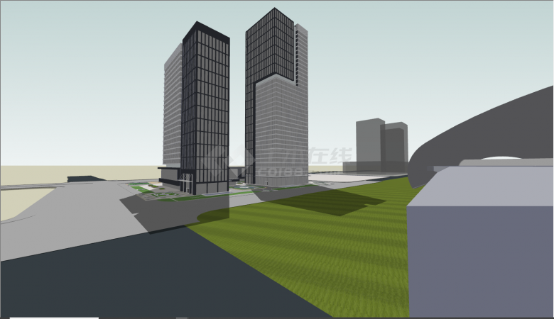 现代两栋超高层办公楼su模型-图二