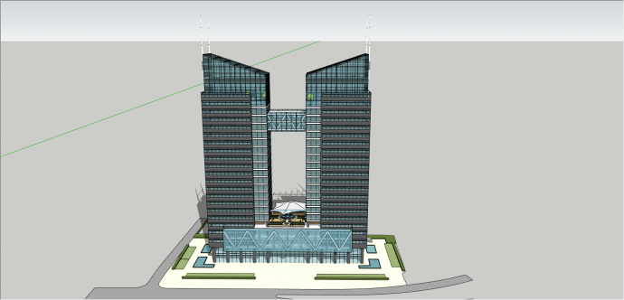 都市多层双子办公楼 su模型_图1