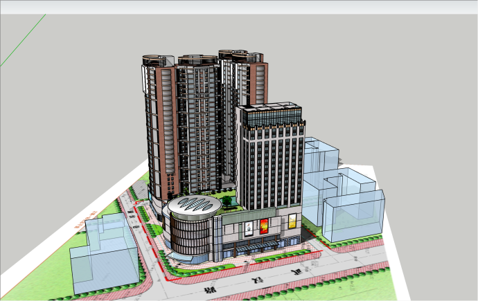 小型现代办公楼及商场综合体su模型_图1
