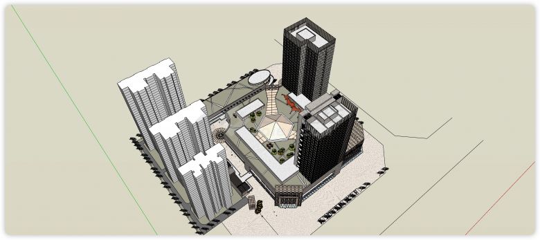 大型城市综合体精细SU模型商业广场现代风格-图二