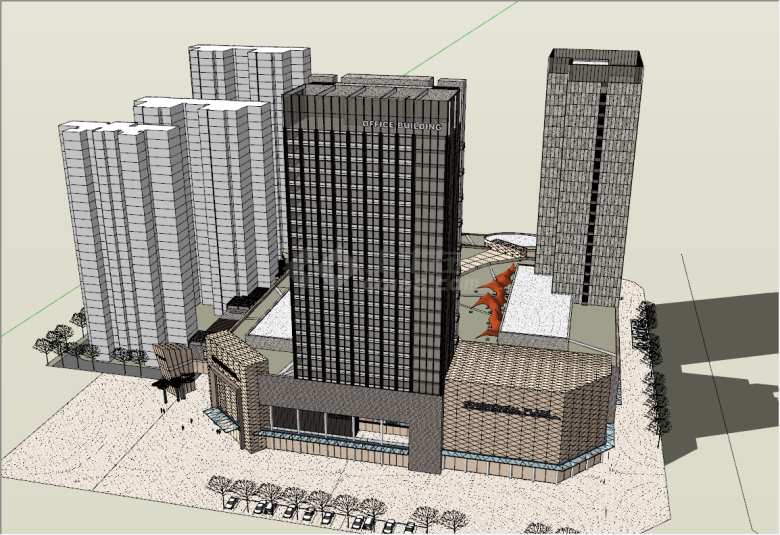 大型综合商业项目底下5层商业上面两栋塔楼su模型-图二