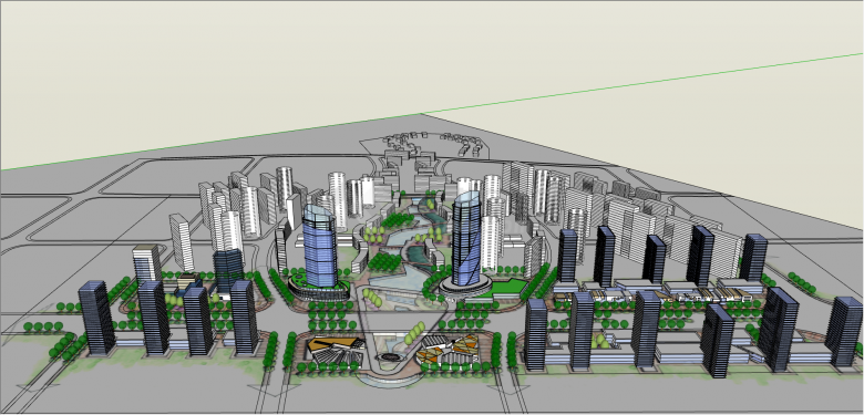 城市概念设计商业街su模型-图一