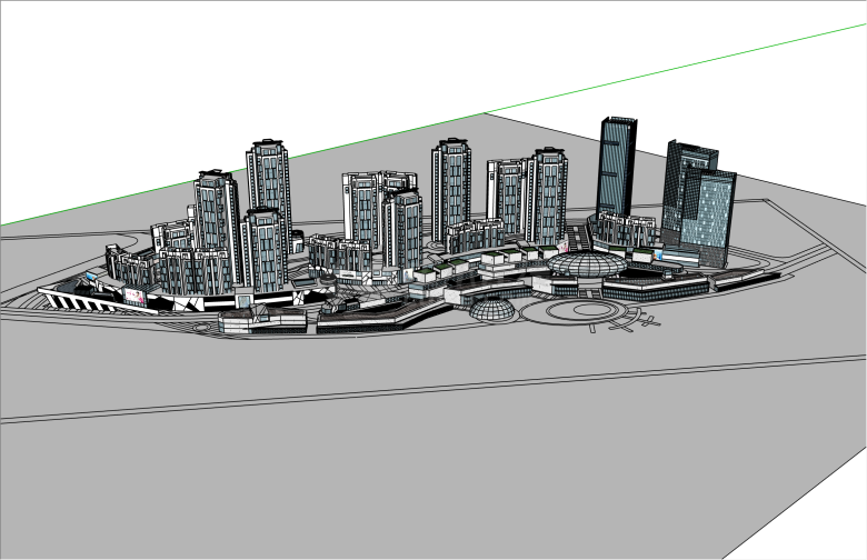 大规模现代风格商业小区su模型-图二