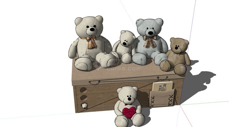 木质收纳盒和小熊玩偶现代摆件su模型-图一