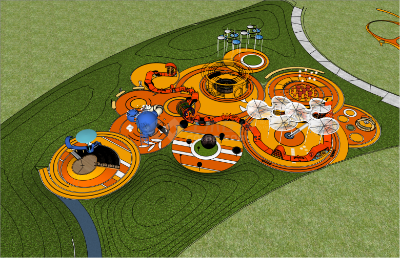 橘色创意游乐器材现代儿童乐园su模型-图一