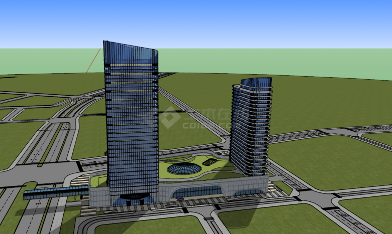 现代豪华高层大型办公大楼su模型-图二