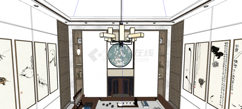 现代中式书房茶室su模型-图一