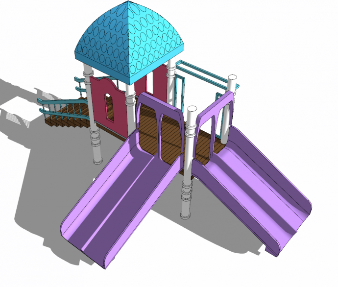 带有实木楼梯紫色滑道和蓝色顶棚的儿童活动场地su模型_图1