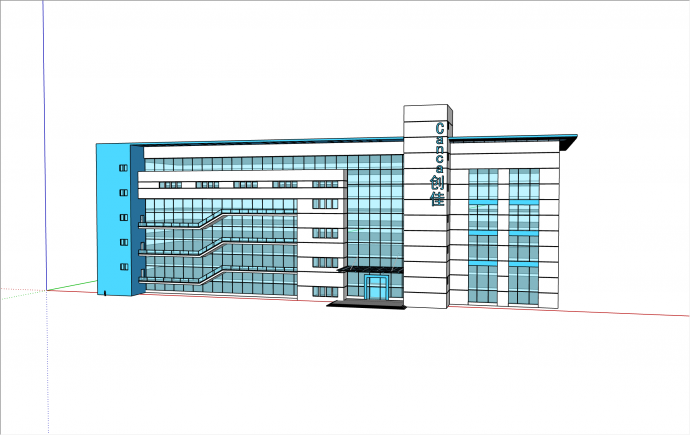 蓝色经典多层厂区办公楼科研楼su模型_图1