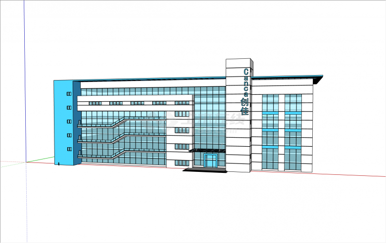 蓝色经典多层厂区办公楼科研楼su模型-图一