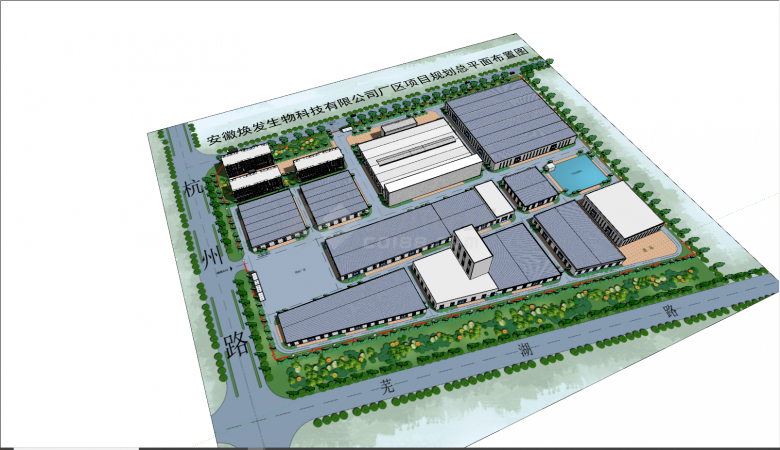 现代生物科技工业园su模型-图一
