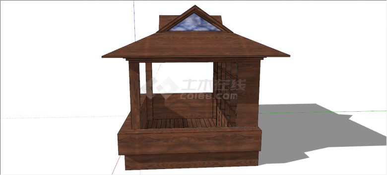 古朴木质尖顶中式售卖亭su模型-图二