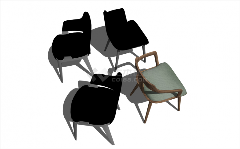带靠背木质座椅4个座椅组合su模型-图二