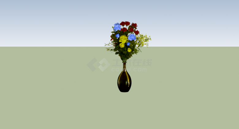 红黄蓝玫瑰复古花瓶植物su模型-图一