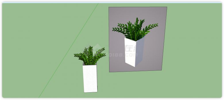 长方体白瓷花盆金钱树室内植物su模型-图一