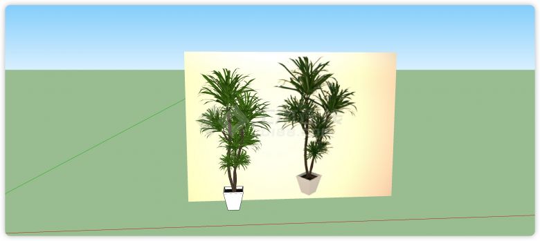白色方盆椰子树室内植物su模型-图一