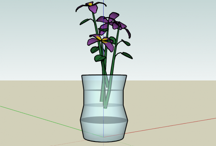 室内花瓶水养紫色小花植物su模型_图1