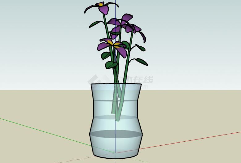 室内花瓶水养紫色小花植物su模型-图一