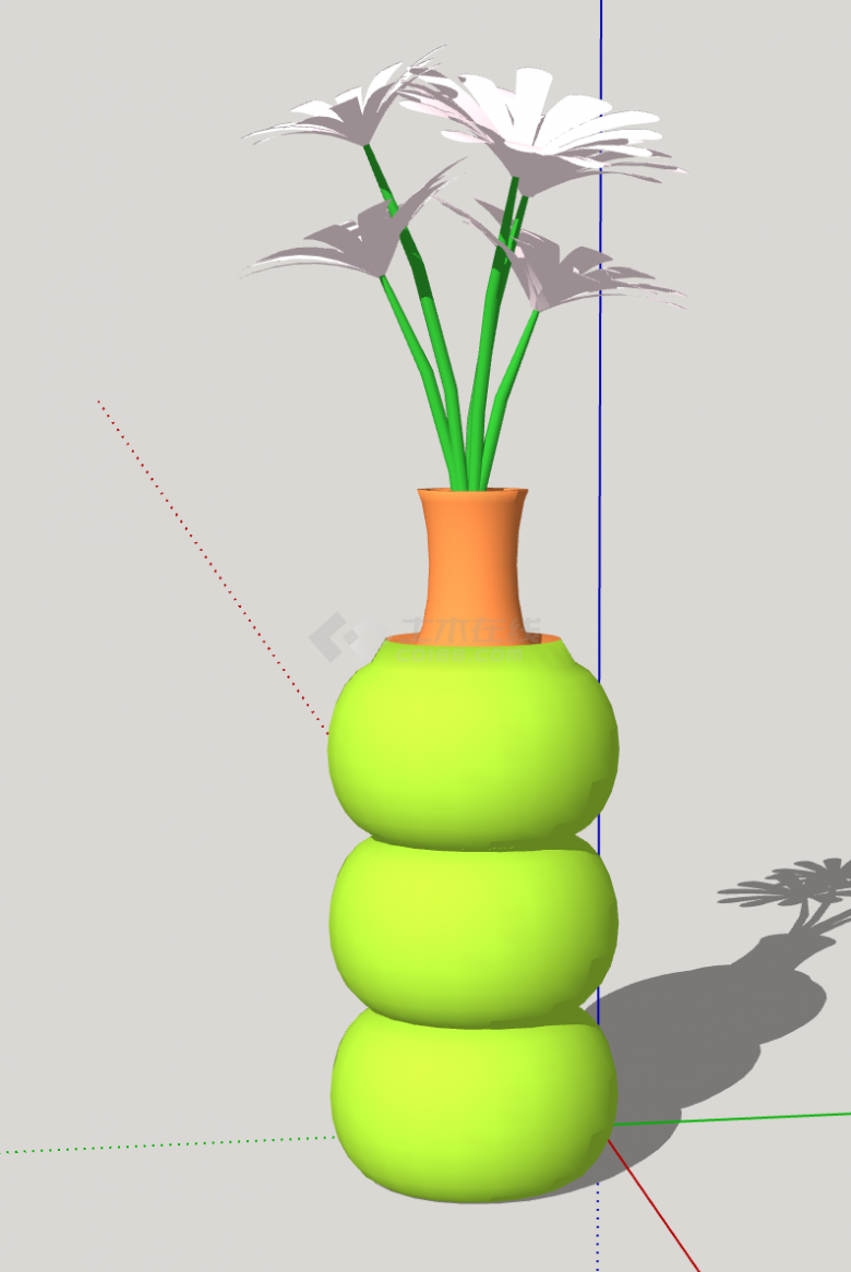 绿色葫芦花瓶造型su模型-图二