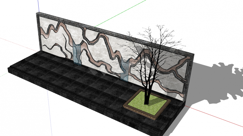 带有树木的山水景墙山石片岩 su模型-图二