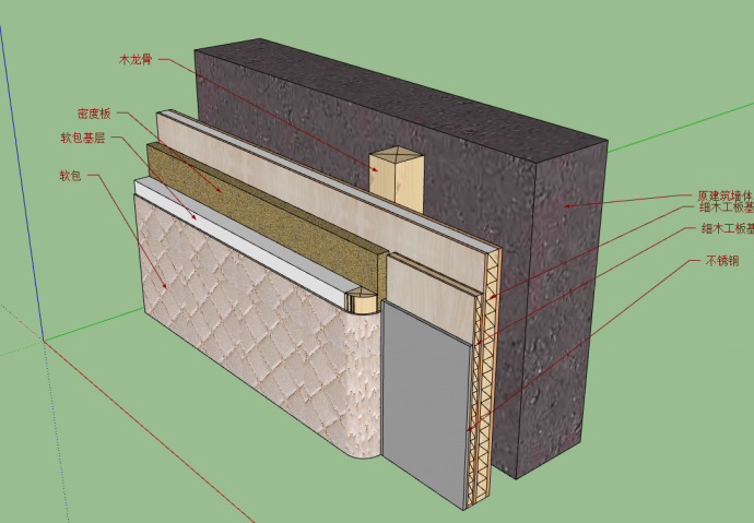 不锈钢加软包材料的墙面su模型_图1
