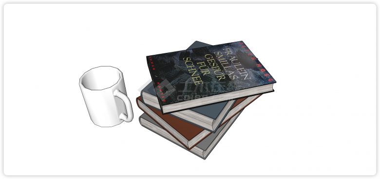 书堆和一个白色杯子书籍杂志组合su模型-图二