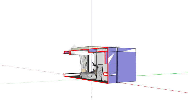现代长方形落地窗卧室su模型-图二