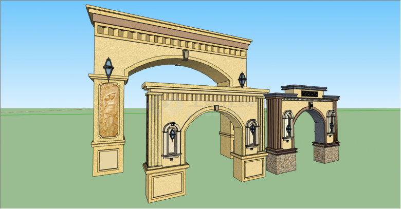 欧式古典豪华拱门景墙su模型-图一