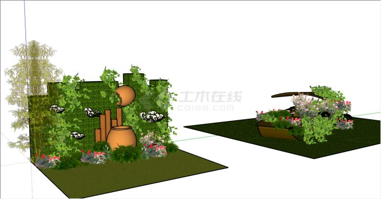 中式古典船型造景景墙su模型-图二