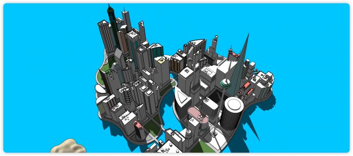 三角形尖塔城市规划商业综合体建筑SU模型_图1
