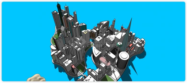 三角形尖塔城市规划商业综合体建筑SU模型-图一