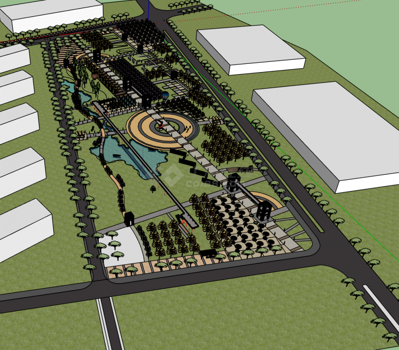  开发区广场景观设计su模型-图二