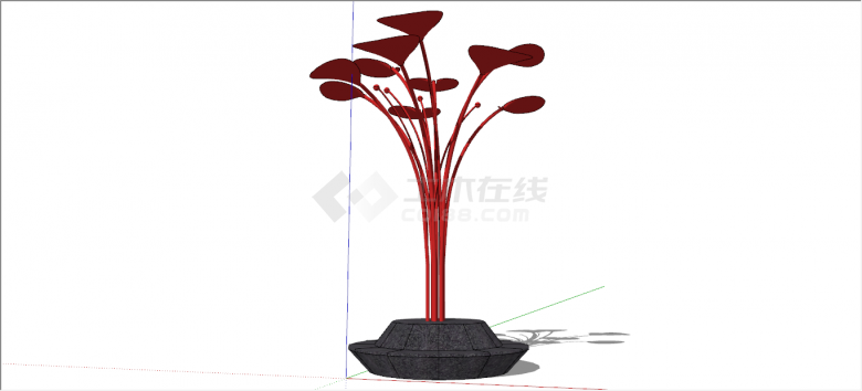红色多叶植物现代艺术雕塑su模型-图一