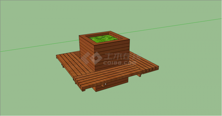 中式木质经典花池坐凳su模型-图一