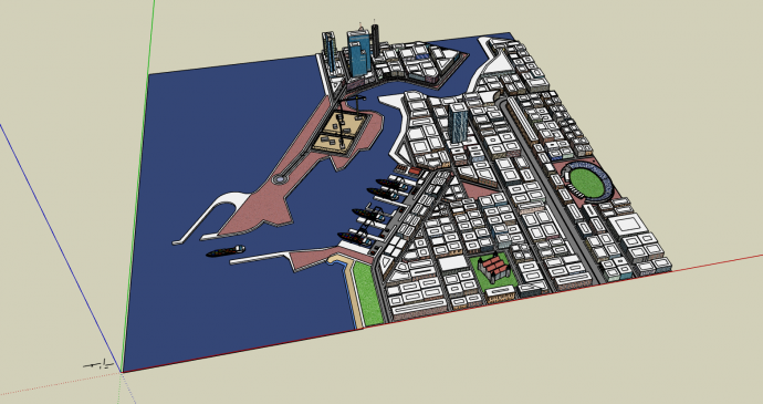 沿海带码头大型城市SU模型_图1